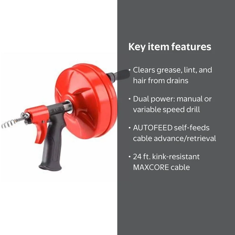 RIDGID Power-Spin+ 25 Ft. L Pistol Grip Drum Auger Drain Cleaning