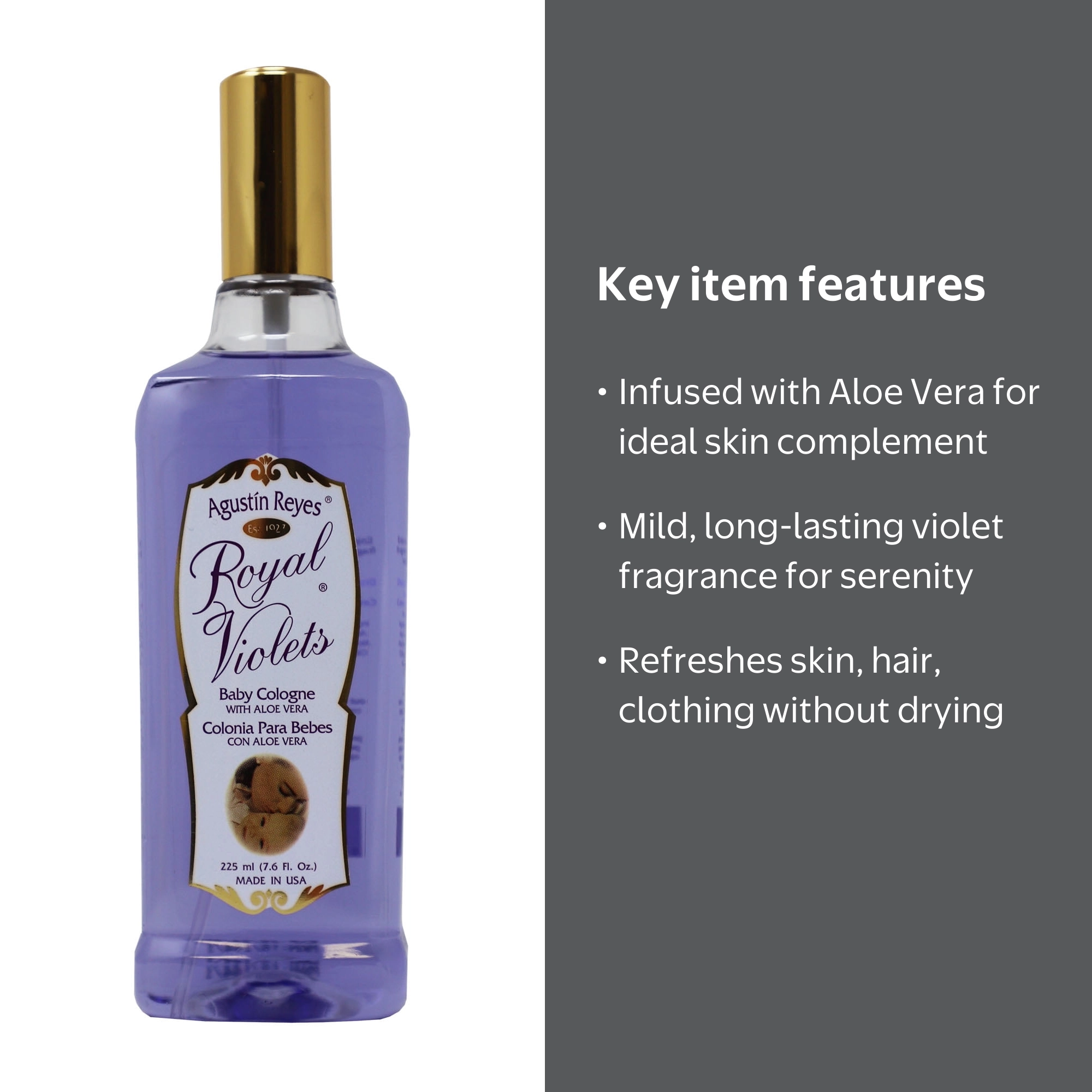 Royal Violets Baby Cologne with Aloe Vera for Baby Sensitive Skin, 7.6 fl  oz, Bottle