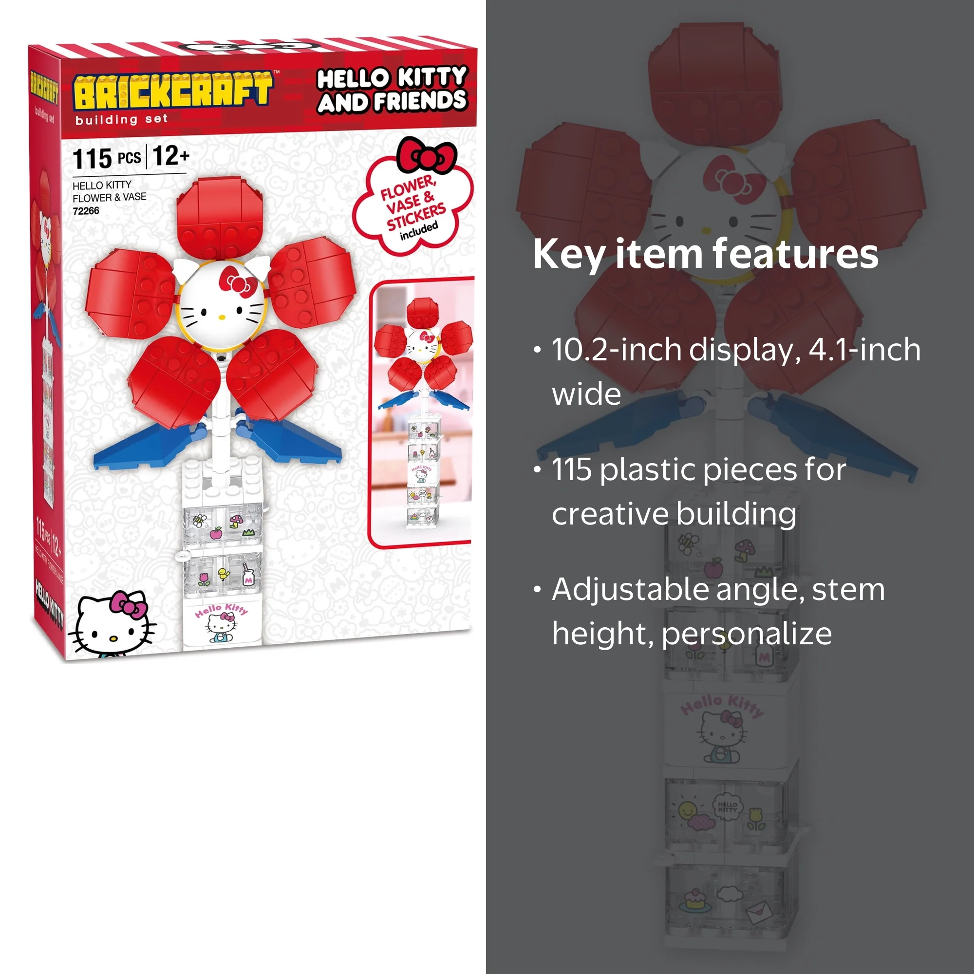 Brickcraft Hello Kitty Flower & Vase Building Kit, 115 Pieces
