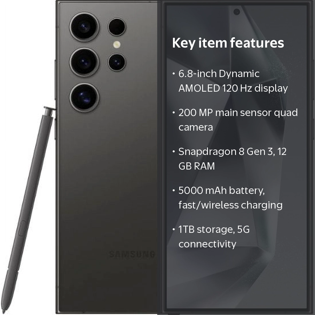 Samsung Galaxy S24 Ultra 5G, 1TB, Unlocked GSM, 120Hz AMOLED