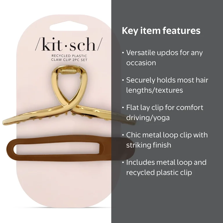 Kitsch Claw Clip Set 2pcs with Metal Loop & Flat Lay Curved Claw