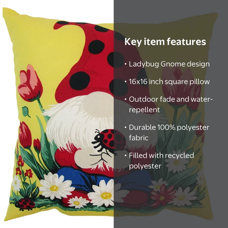 Mainstays 16 in x 16 in Decorative Outdoor Throw Pillow, Ladybug