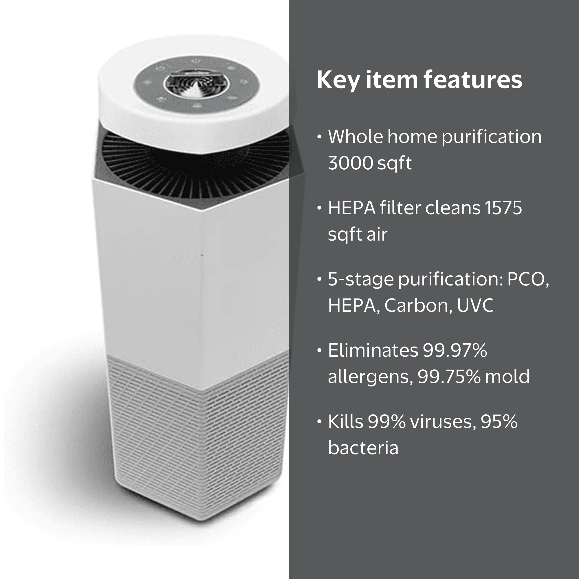Puraclenz Core C750 Air Purifier, Up to 3000 sqft, Removes 99.97