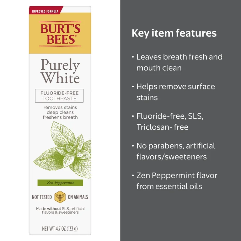 Burt's Bees Fluoride Free Toothpaste, 4.2oz, Zen Peppermint, Stain