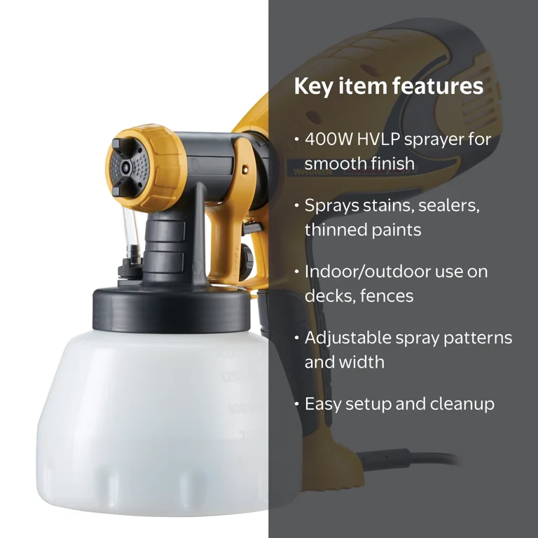 Wagner Control Spray Double Duty HVLP Sprayer – 2-Stage Turbine For Stains, Sealers & Varnishes – 1 Qt & 1.5 Qt Cups, Indoor/Outdoor Use, Yellow