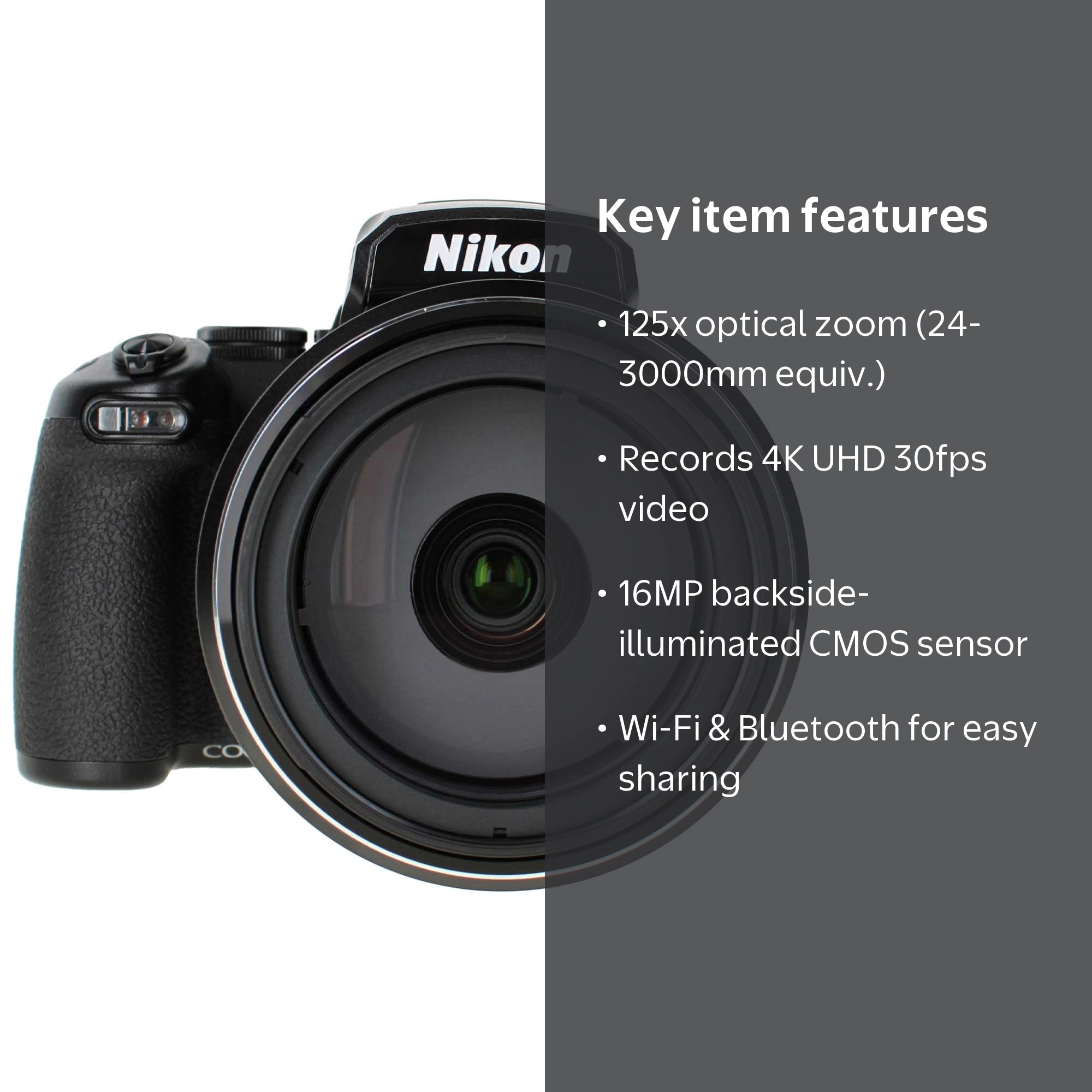 Nikon COOLPIX P1100 Digital Camera, 125x Optical Zoom, 16MP, 4K