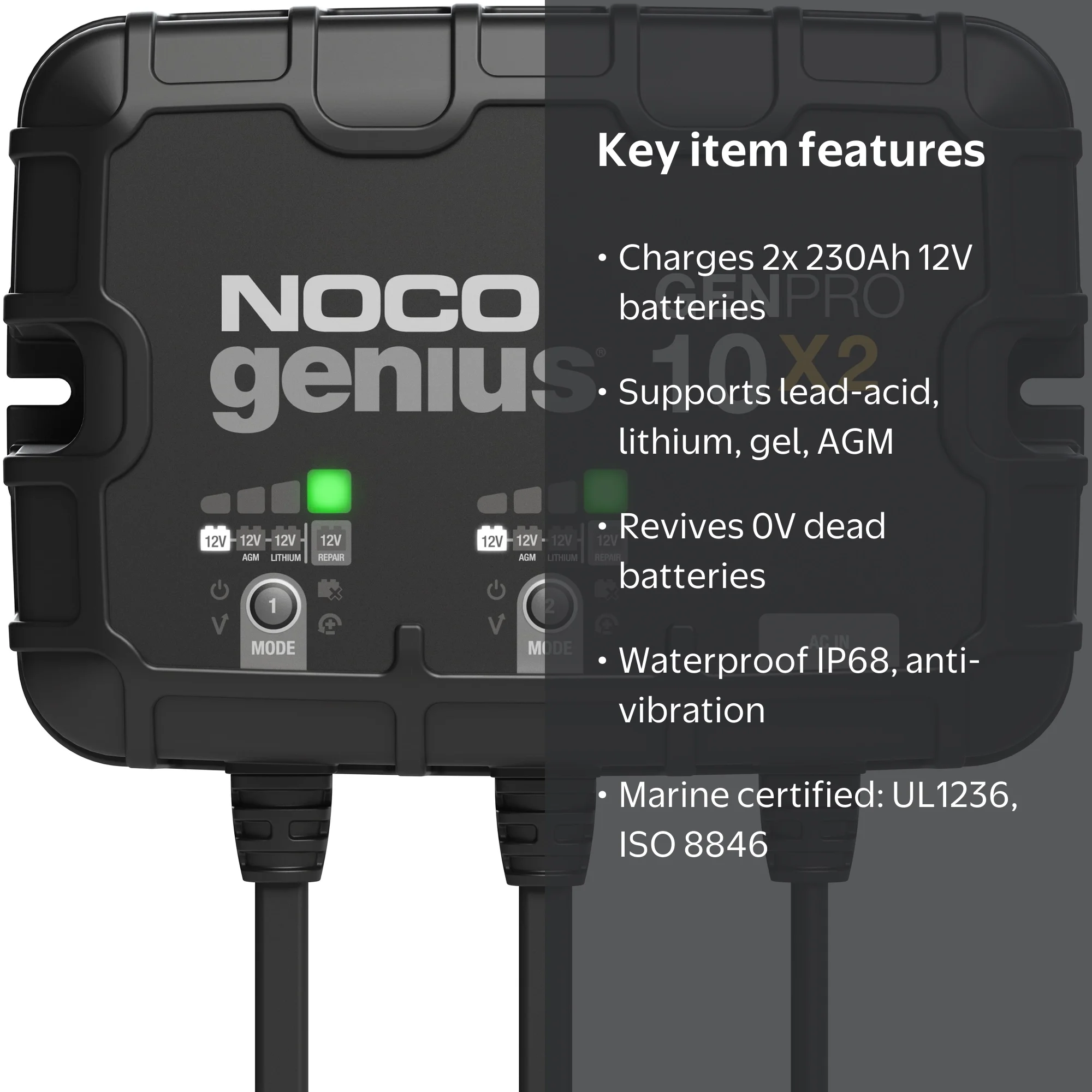NOCO, Battery Charger, 2-Bank, 20A, Waterproof, 12V - Walmart.com
