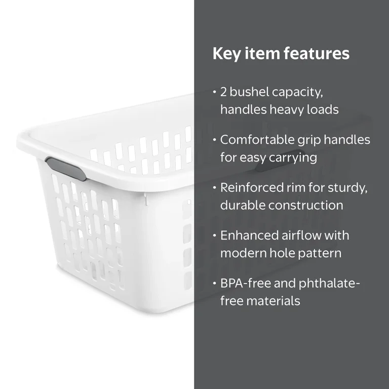 Sterilite 2 Bushel Large Plastic Laundry Basket with 4 Comfort