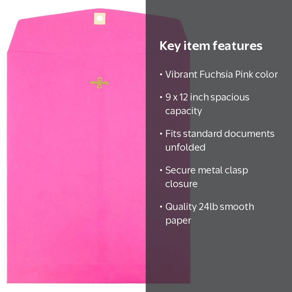 JAM Paper 9 x 12 Clasp Envelopes, Fuchsia Pink, 10/Pack - Walmart.com