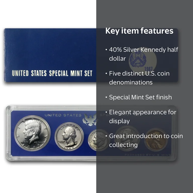 1967 U.S. Special Mint Set, includes 5 coins with Silver half