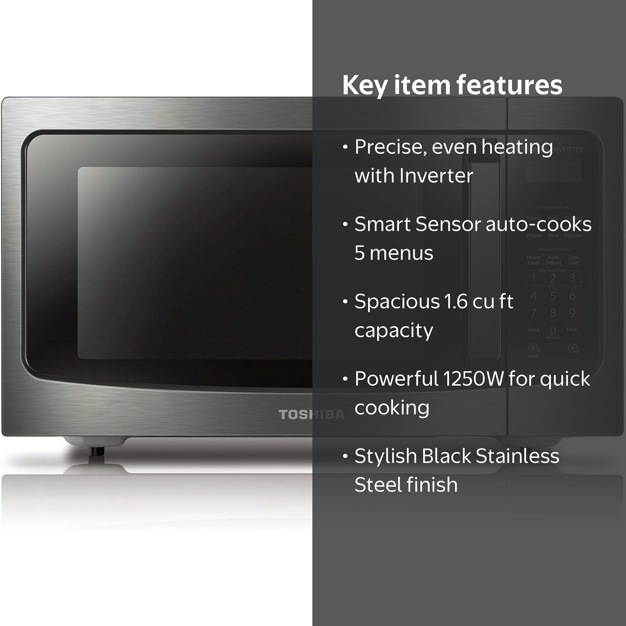Toshiba Microwave Oven, 1.6 Cu.ft, 1250W, Inverter Technology