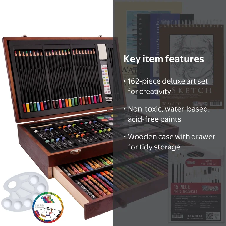 U.S. Art Supply, Art Set, 162-Piece, Deluxe Mega Wood Box