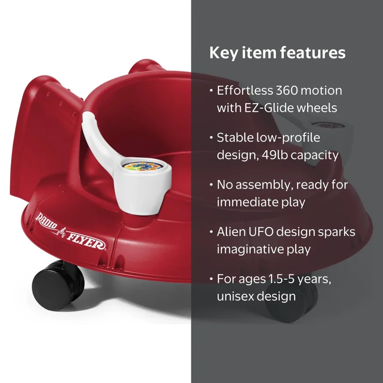 Radio Flyer, Spin 'N' Saucer, Caster Ride-on for Kids, Red, Alien