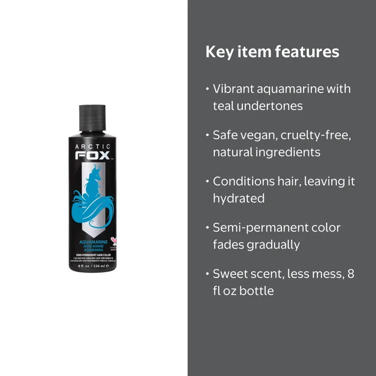 ダークブルーアクアマリン Arctic Fox Vegan Semi-Permanent Hair Dye, Aquamarine, 8 fl oz