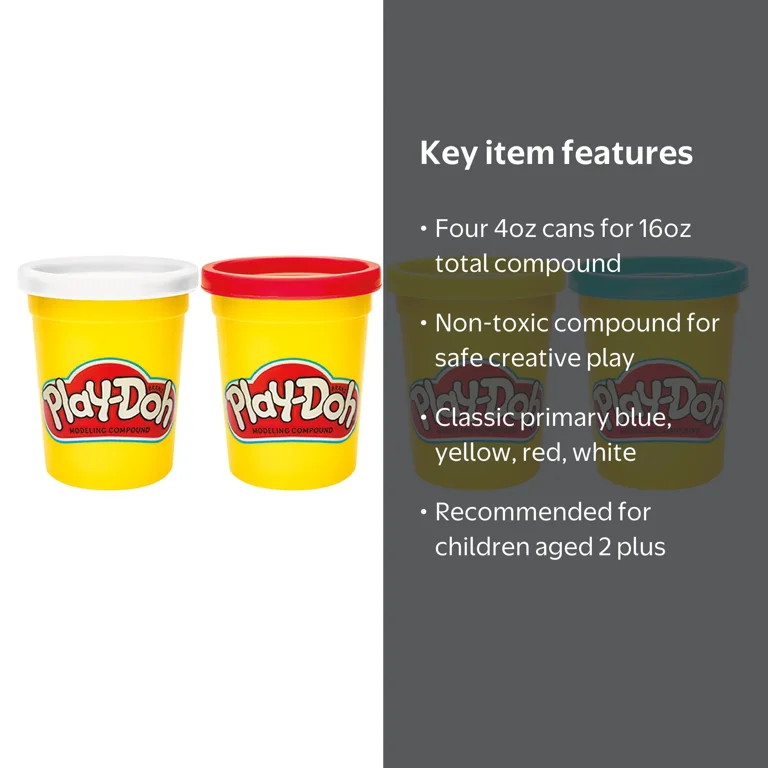 Play-Doh, Modeling Compound, 4 Colors, 16 oz, for Kids 2+