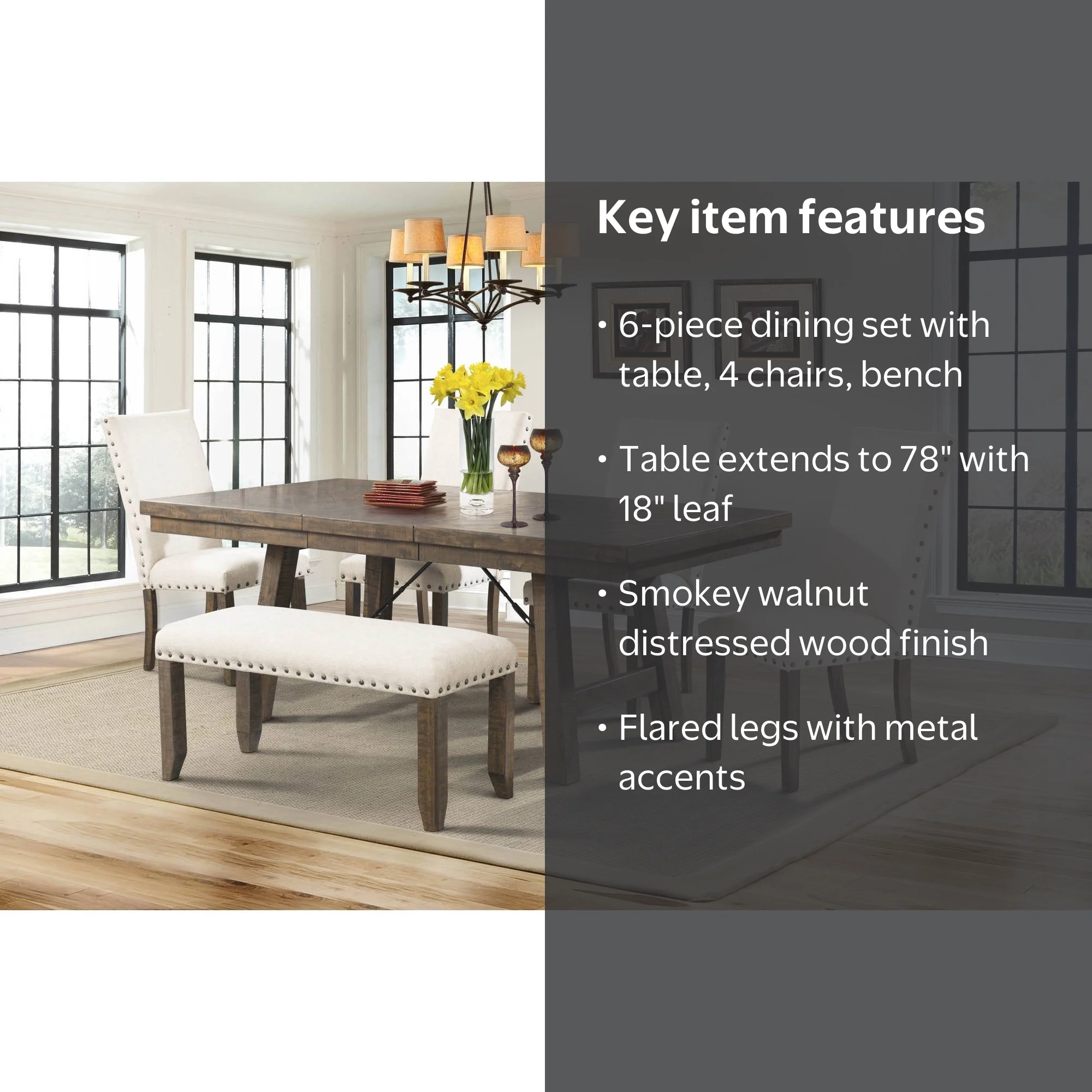 Picket House Furnishings Dex 6-Piece Dining Set-Table, 4