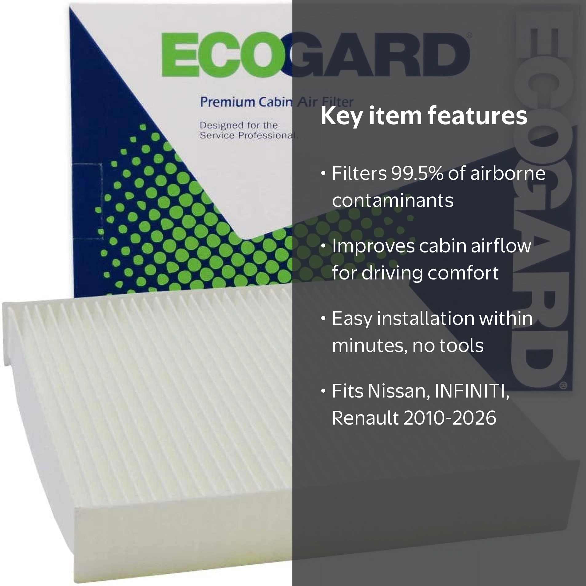 ECOGARD, Cabin Air Filter, XC11710, for Nissan Altima 2019-2025 +