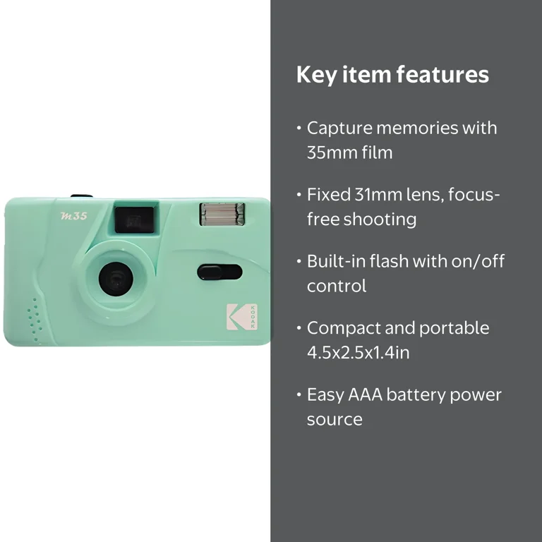 Kodak M35 カメラ ミントグリーン& ultramax film 3個 Kodak M35 35mm Reusable Film Camera in Mint Green with Built-In