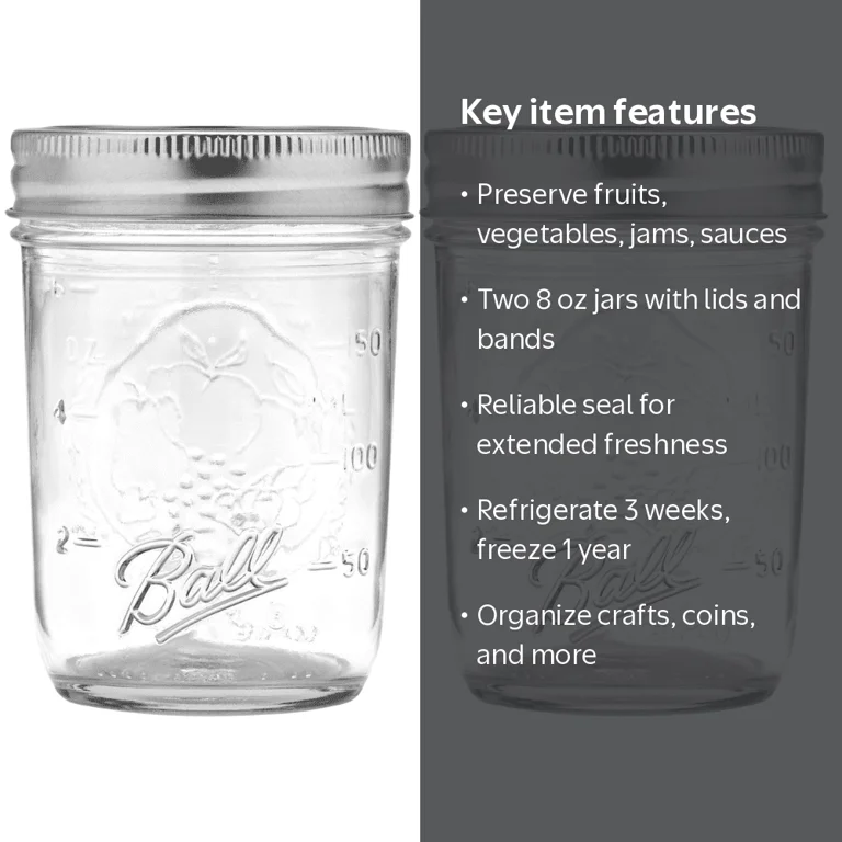 Ball Regular Mouth Mason Jars with Lids & Bands, Half Pint, 8-oz