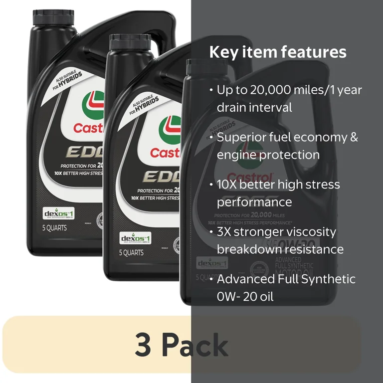 3 pack) Castrol EDGE 0W-20 Advanced Full Synthetic Motor Oil, 5