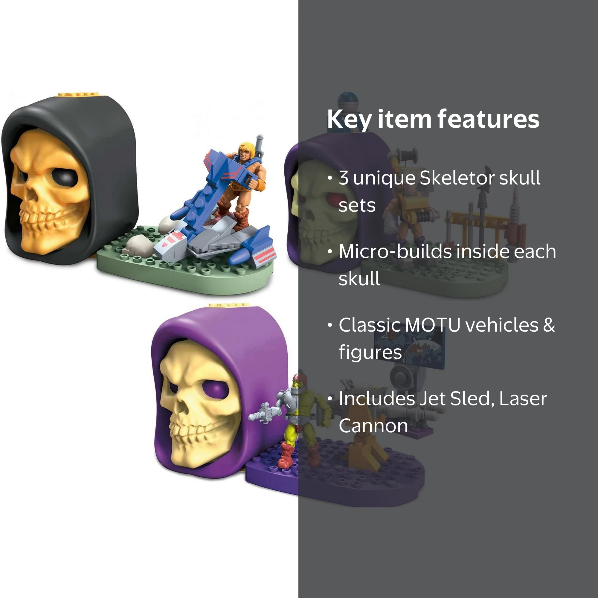 Mega Construx Skeletor Skull He-Man Jet Sled, Trap Jaw Laser