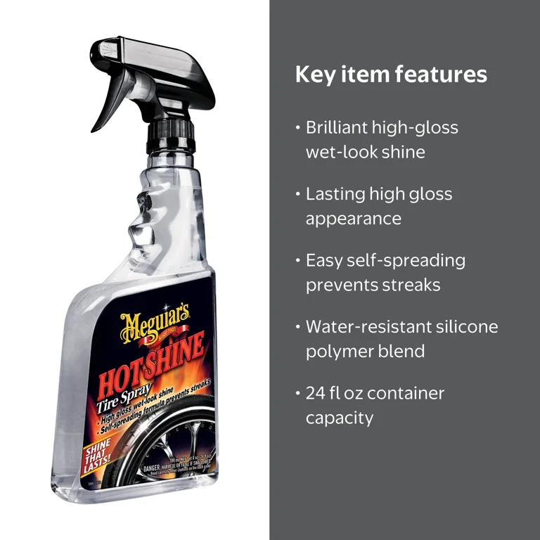 Meguiar's, Hot Shine Tire Spray, G12024, 24 oz, Long Lasting Wet