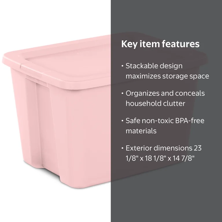 Sterilite, 18 Gal Large Plastic Storage Bin, Snap-On Lid, Pink