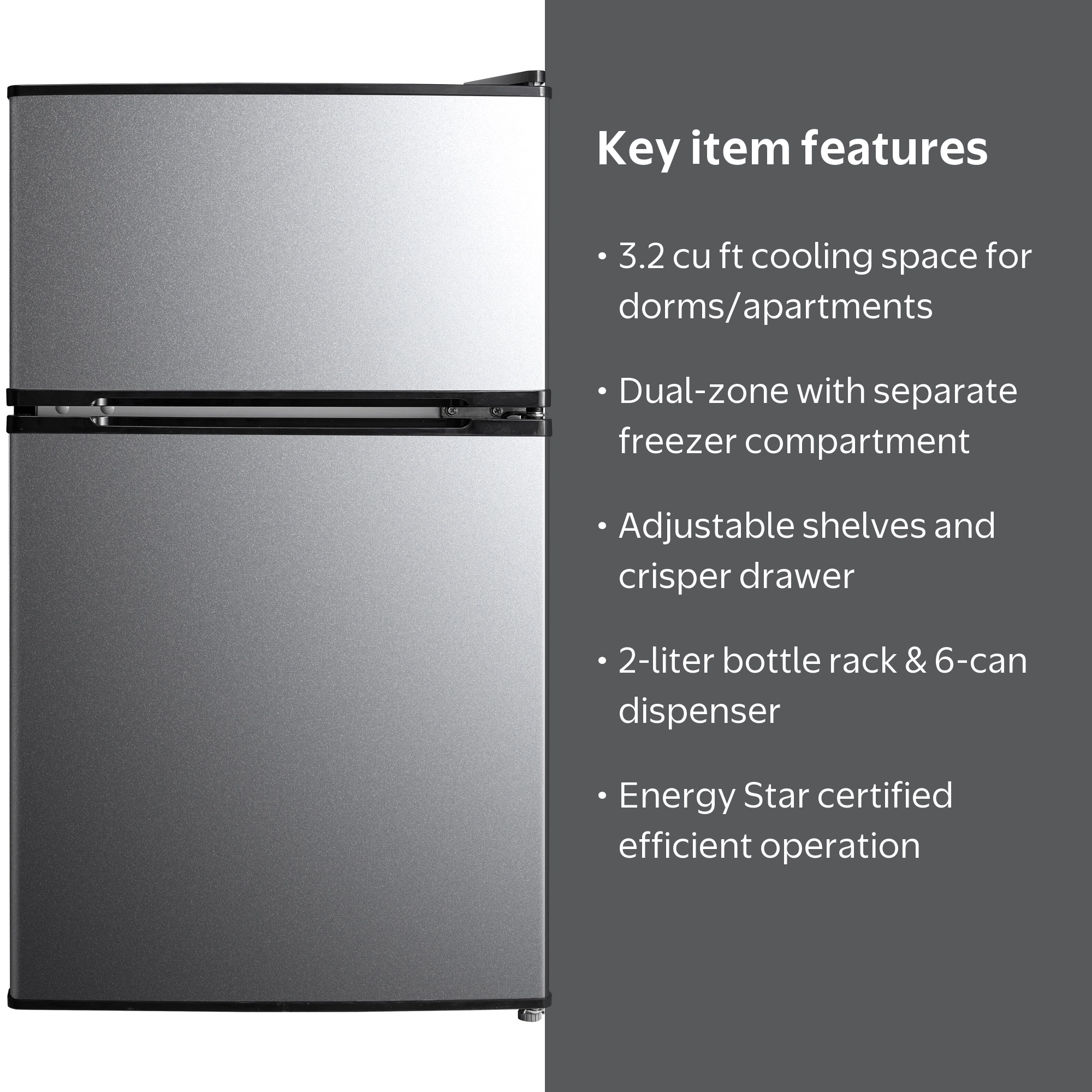 Mainstays 3.2 Cu Ft 2-Door Compact Refrigerator with Freezer