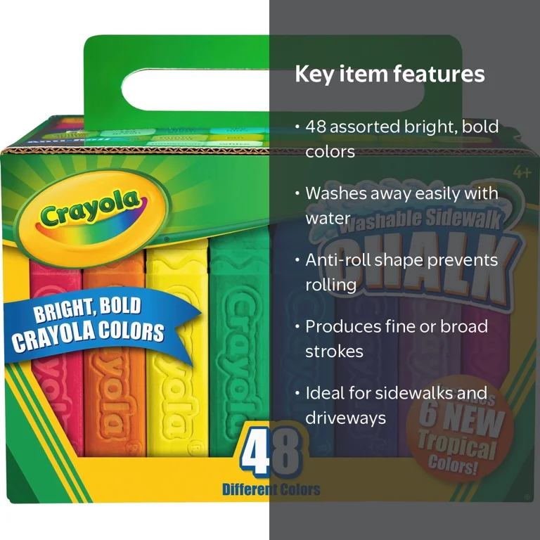Crayola Washable Sidewalk Chalk, 48 Bright Colors, Non-Toxic, Anti