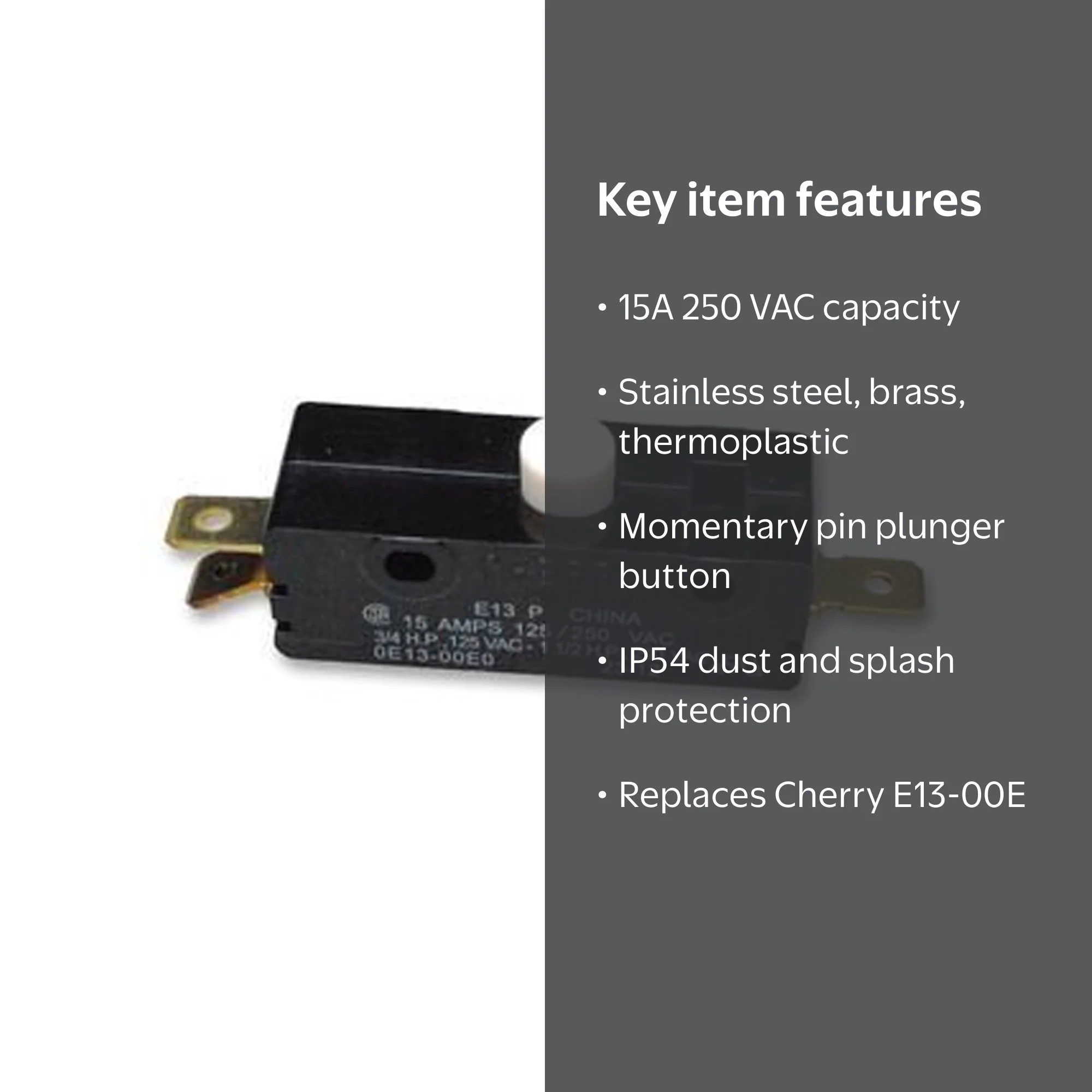 Cherry E13-00E Switch, General Purpose, Single Pole, Button