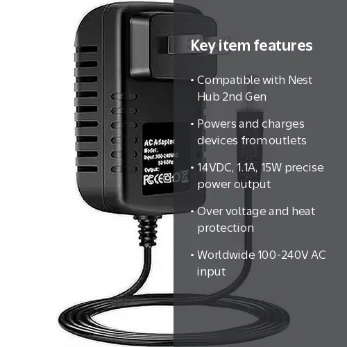 Onerbl 14V AC/DC Adapter Compatible with Google Nest Hub 2nd