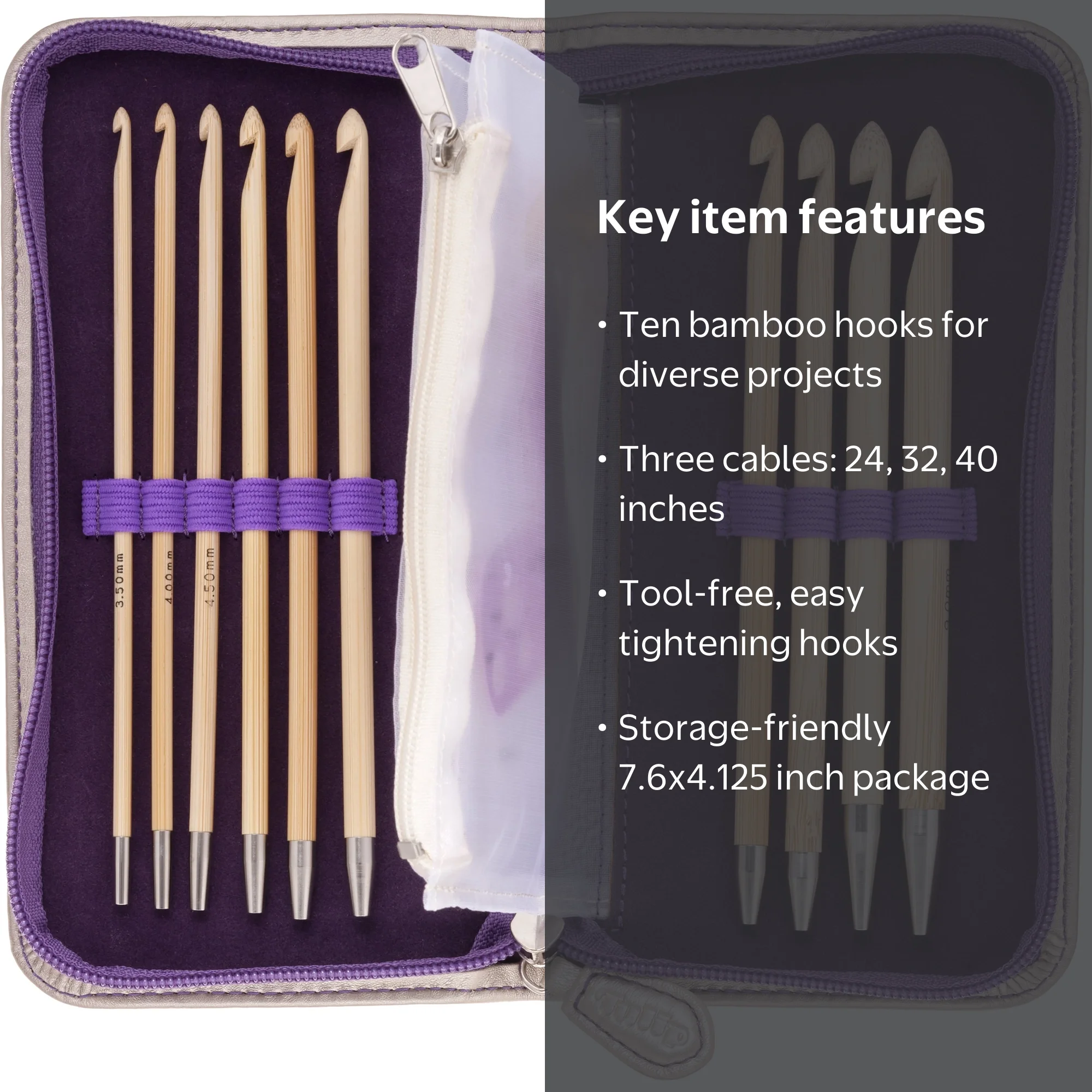 Tulip Carry T Interchangeable Bamboo Tunisian Hook Set-W/Case