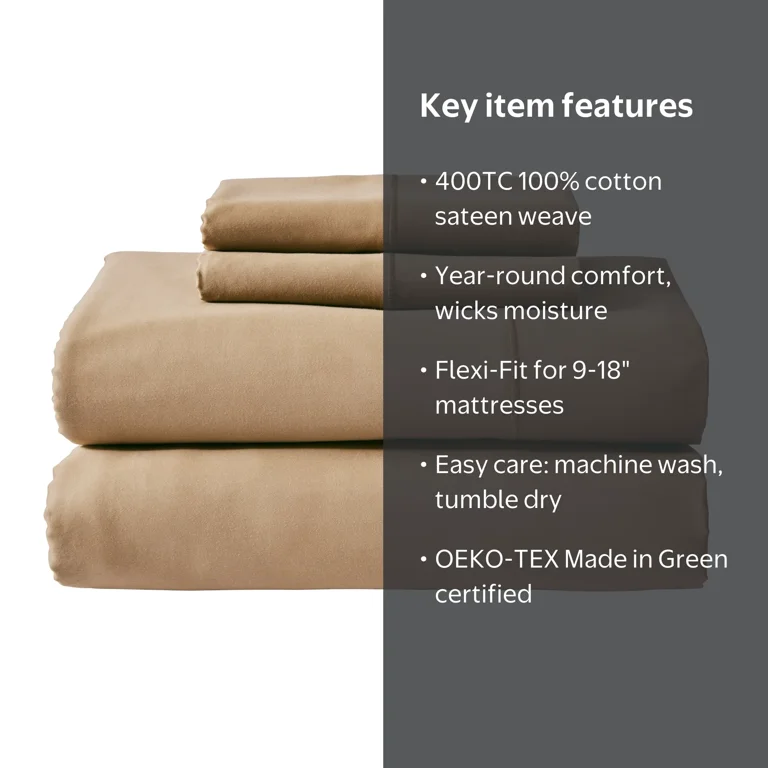 Better Homes & Gardens 3-Piece 400 Thread Count Dark Caramel