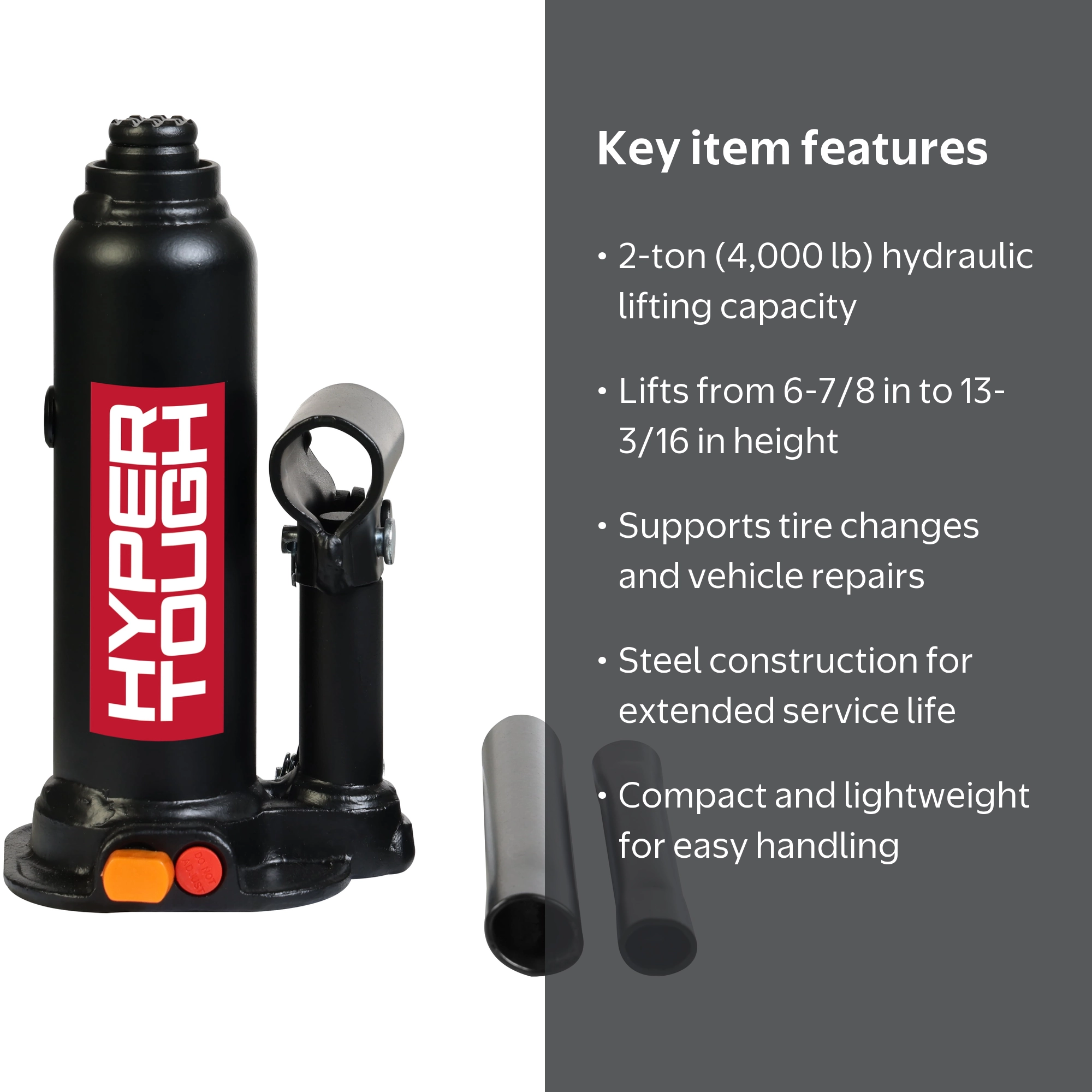 Hyper Tough T90203W Steel Hydraulic Bottle Jack, 2 Ton, Black