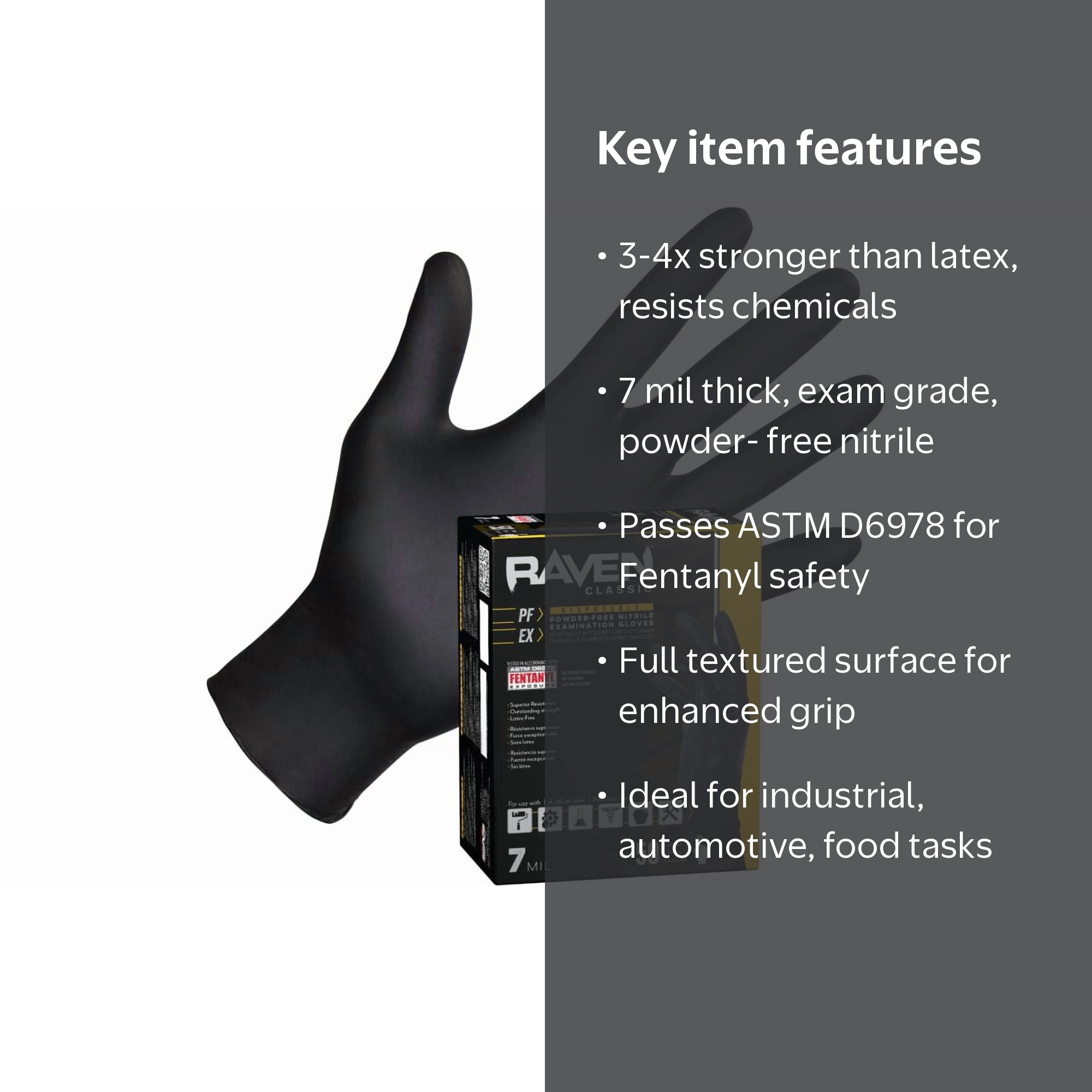 Raven Nitrile Disposable Gloves, XL, Powder-Free, Exam Grade