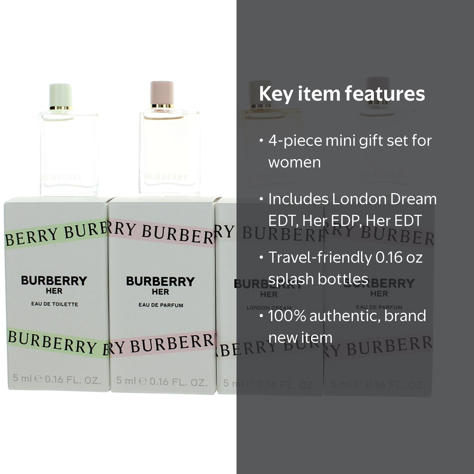 Burberry Mini Perfume Set, Her 4 Piece Gift Set, 0.16 oz London