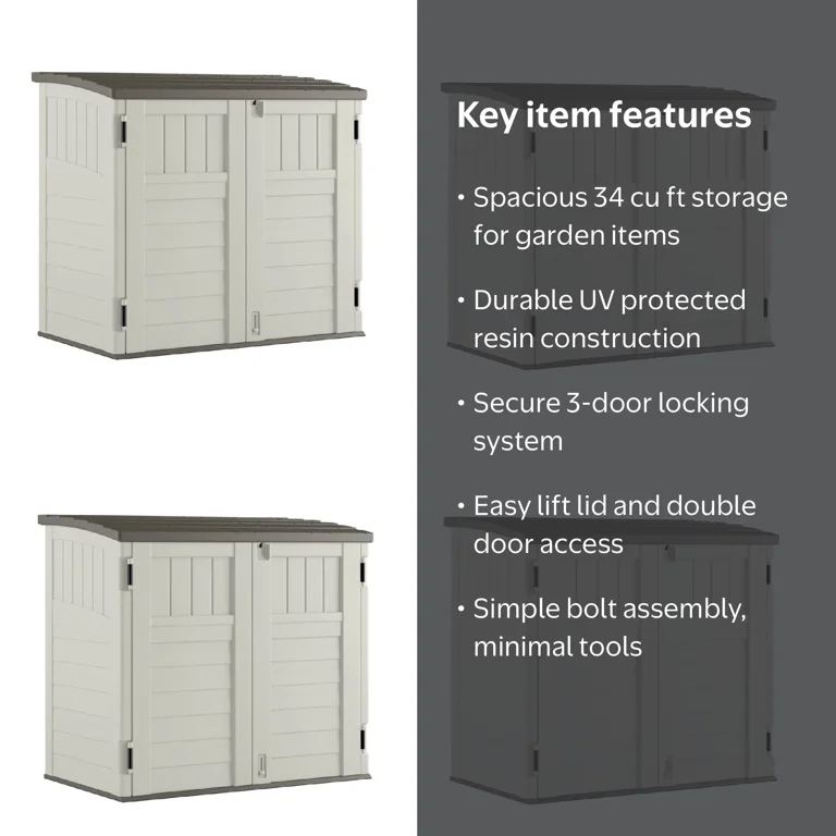 Suncast 34 Cubic Feet Horizontal Backyard Storage Stow Away Shed