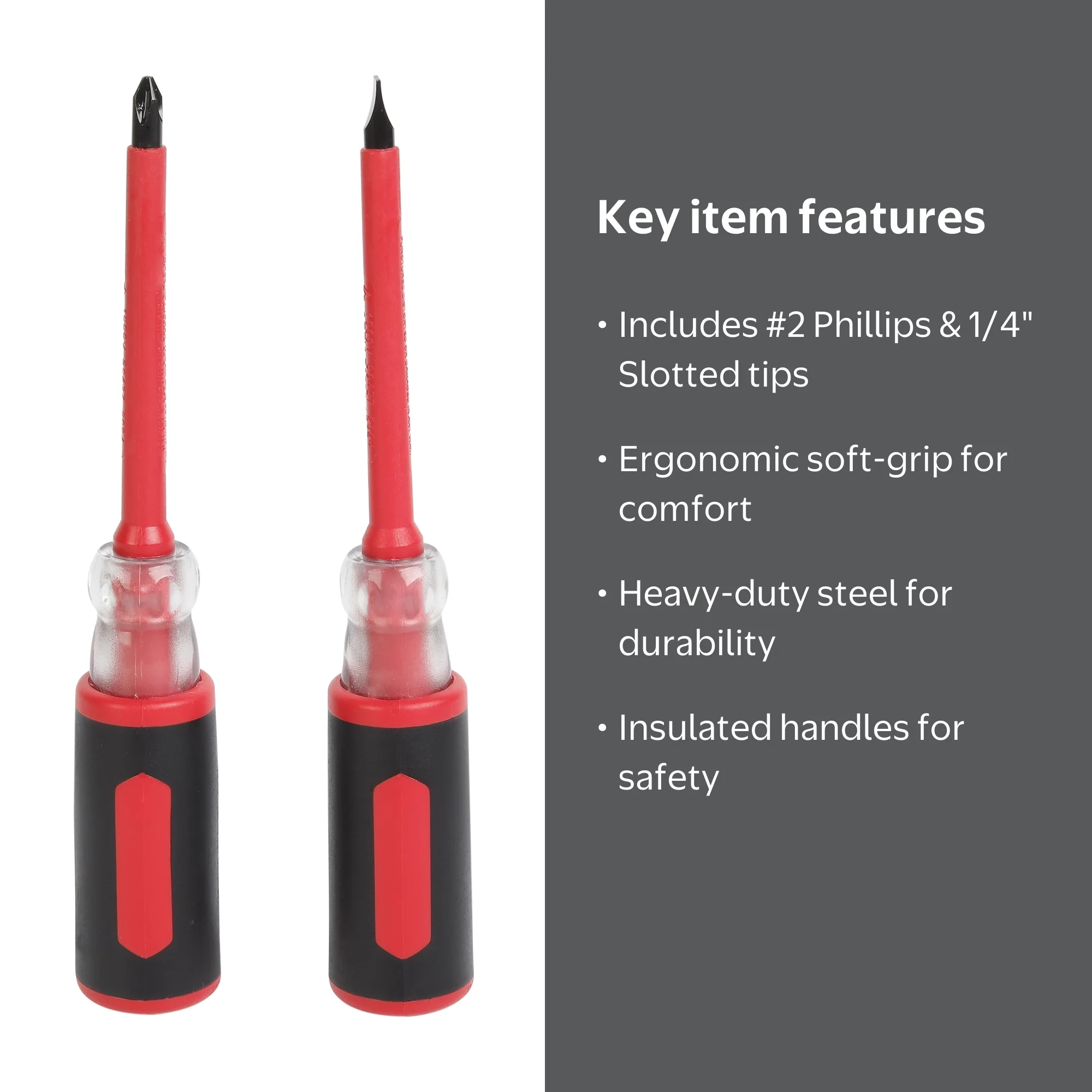Hyper Tough Insulated Screwdriver Set 2-Piece Ergonomic Soft-Grip