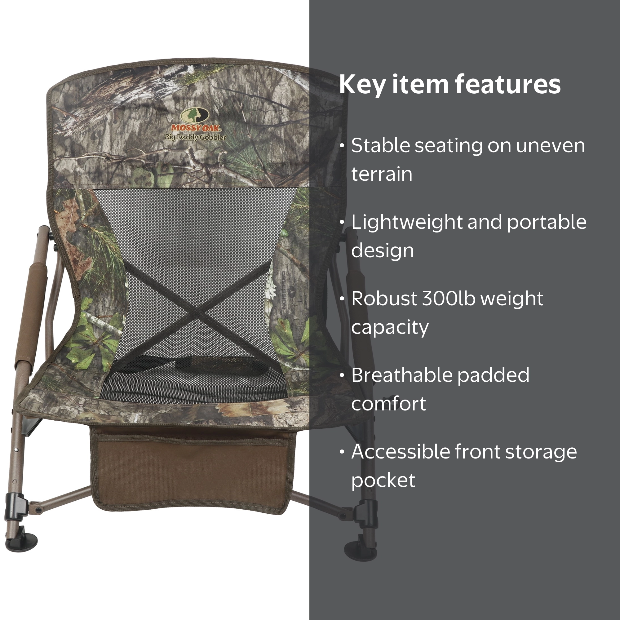 Mossy Oak Turkey Gobbler Chair, Camouflage, Low Profile, 8.3 lbs
