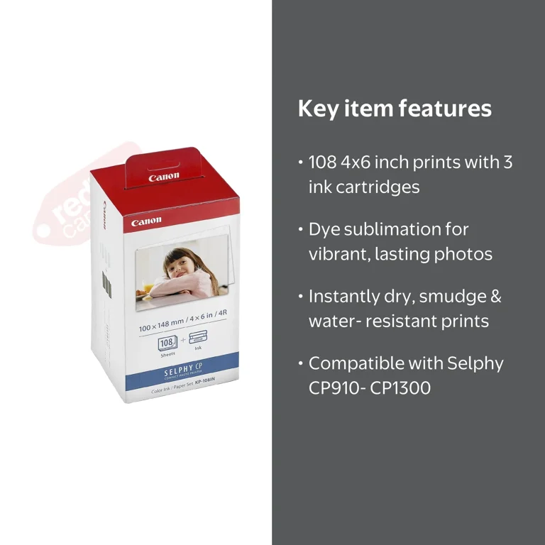 Canon KP-108IN Color Ink/Paper Set for SELPHY CP910, CP1200