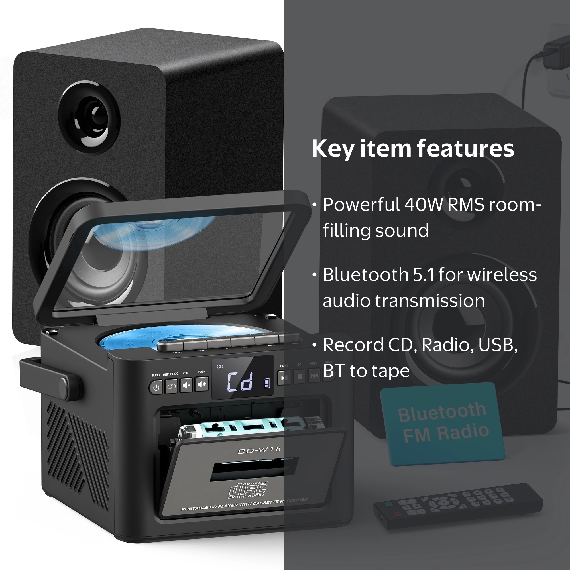 Jazmm Stereo System for Home with Boombox CD and Cassette Player