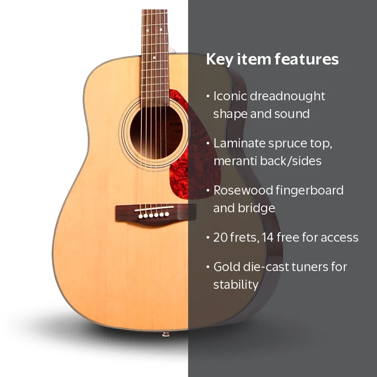 Yamaha F335 Full Size Acoustic Guitar, Natural with Chords