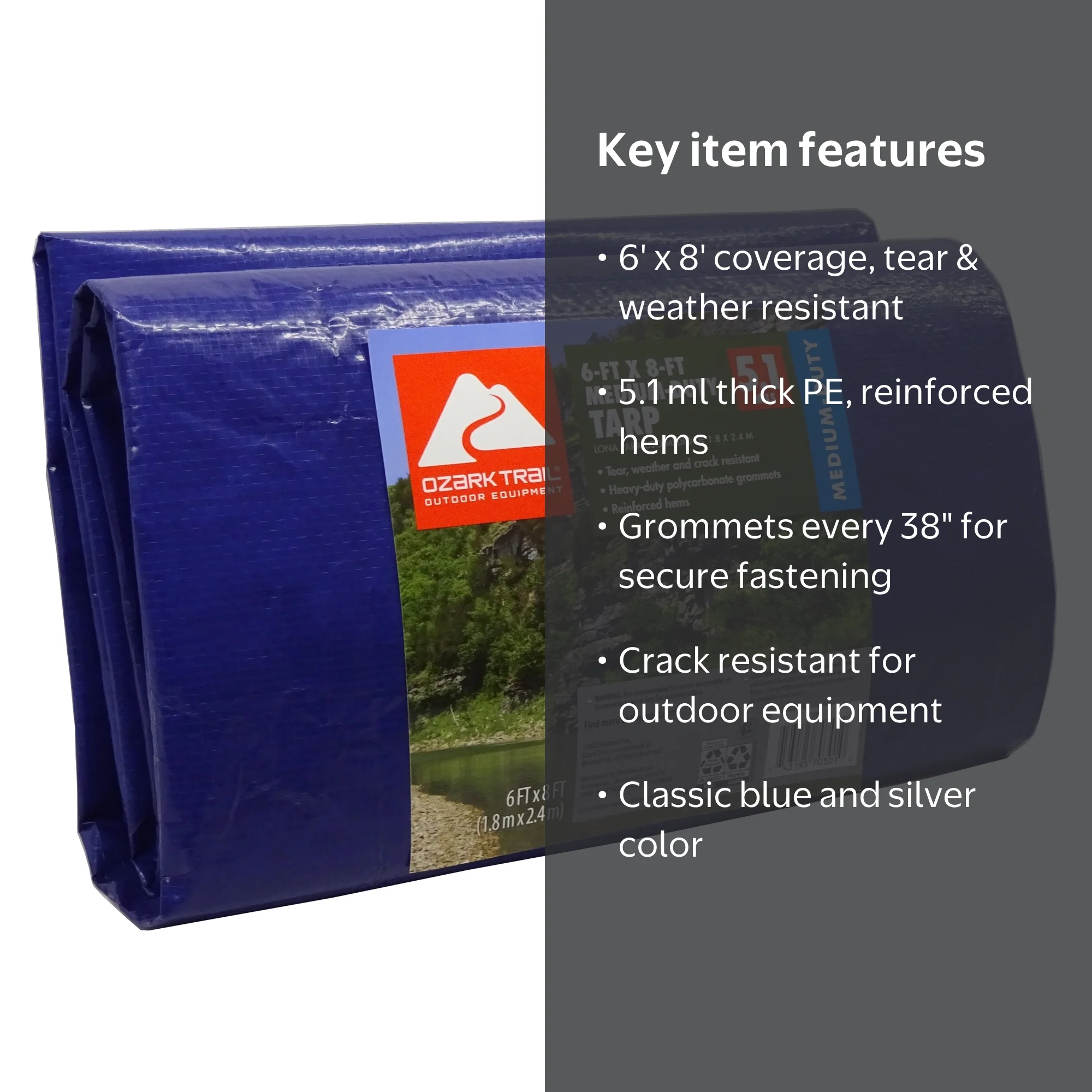Ozark Trail Medium-Duty Tarp 6x8 ft PE Material with Grommets