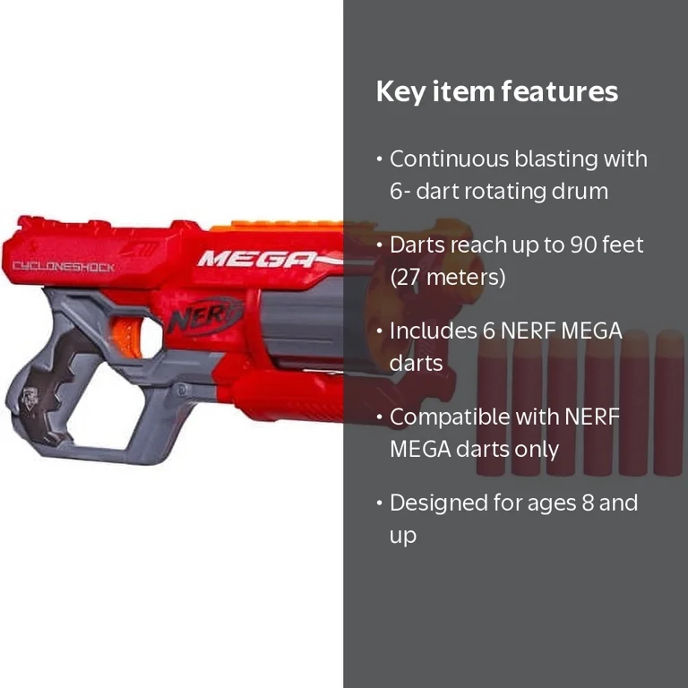 Nerf N-Strike Mega CycloneShock Blaster, 6-Dart Drum, Ages 8 and