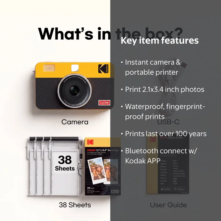 KODAK Mini Shot 2 Retro Instant Camera and Printer + 38 Sheets