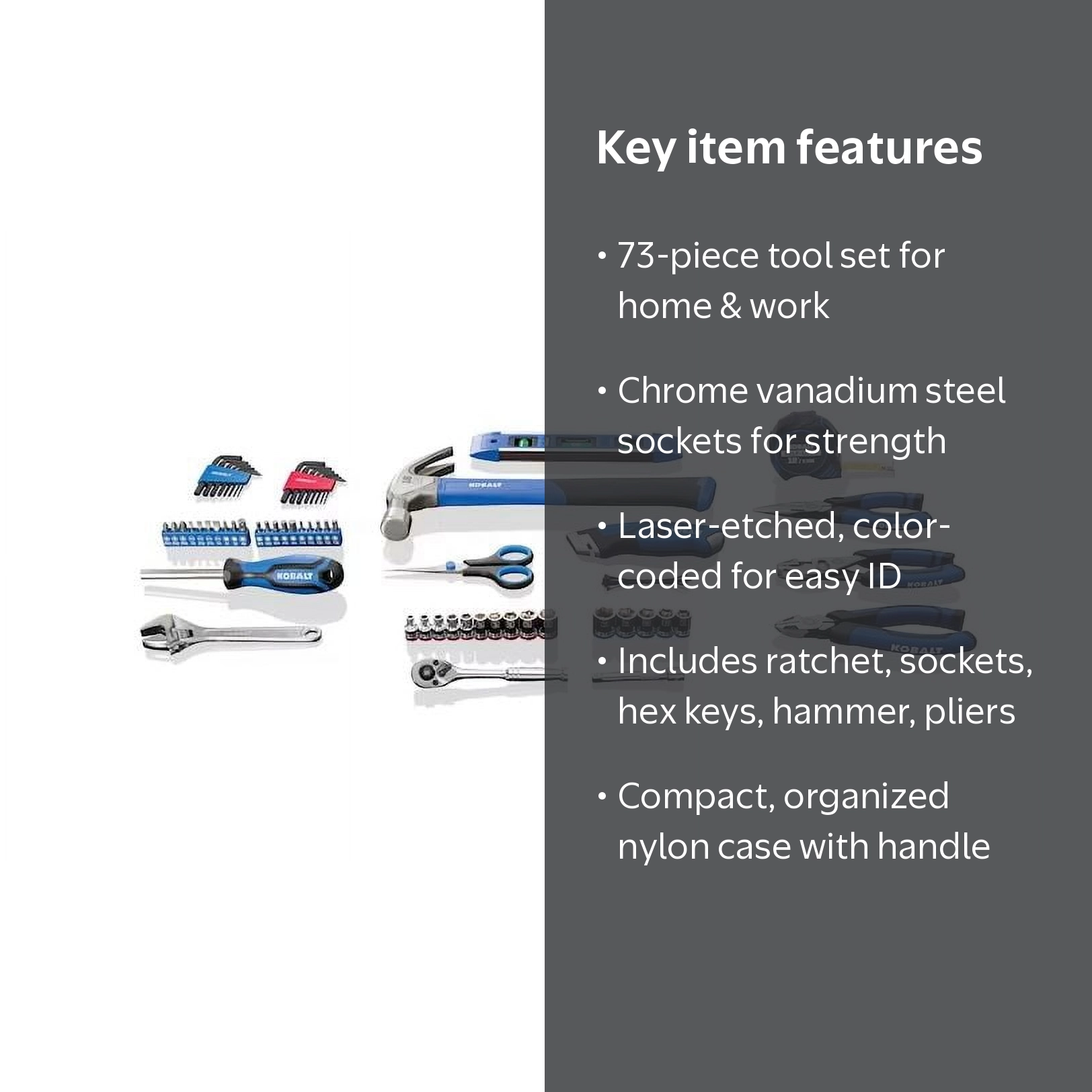 Kobalt 73-Piece Household Tool Set with Soft Case - Walmart.com