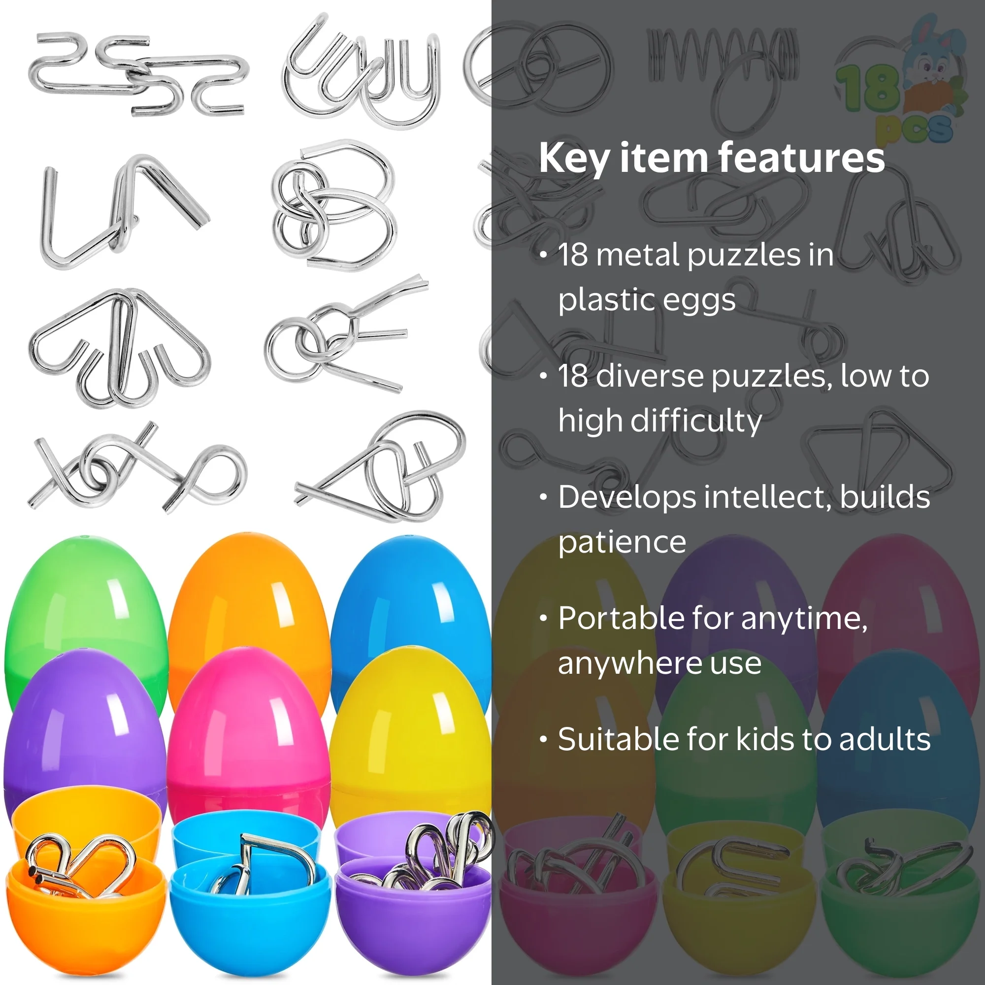 Joyfy 18 Packs Easter Eggs Filled with Metal Brain Teaser Puzzles