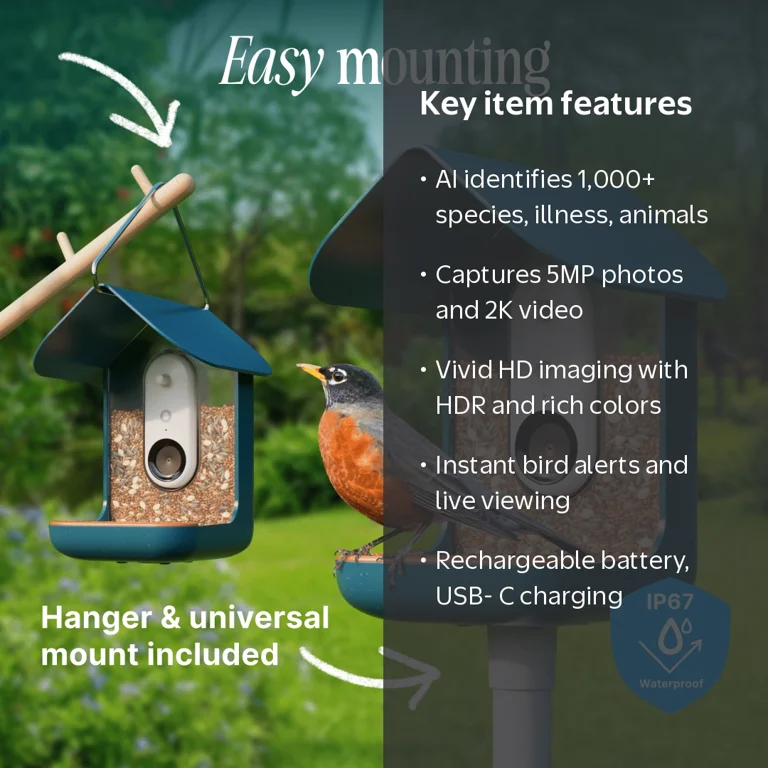 Birdbuddy, Smart Bird Feeder with Camera, Model, Blue - Walmart.com
