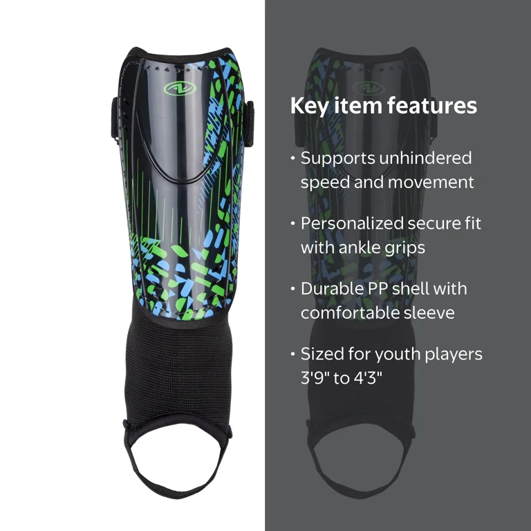 Athletic Works XS Soccer Shin Guards for Kids, Black, Blue, Green