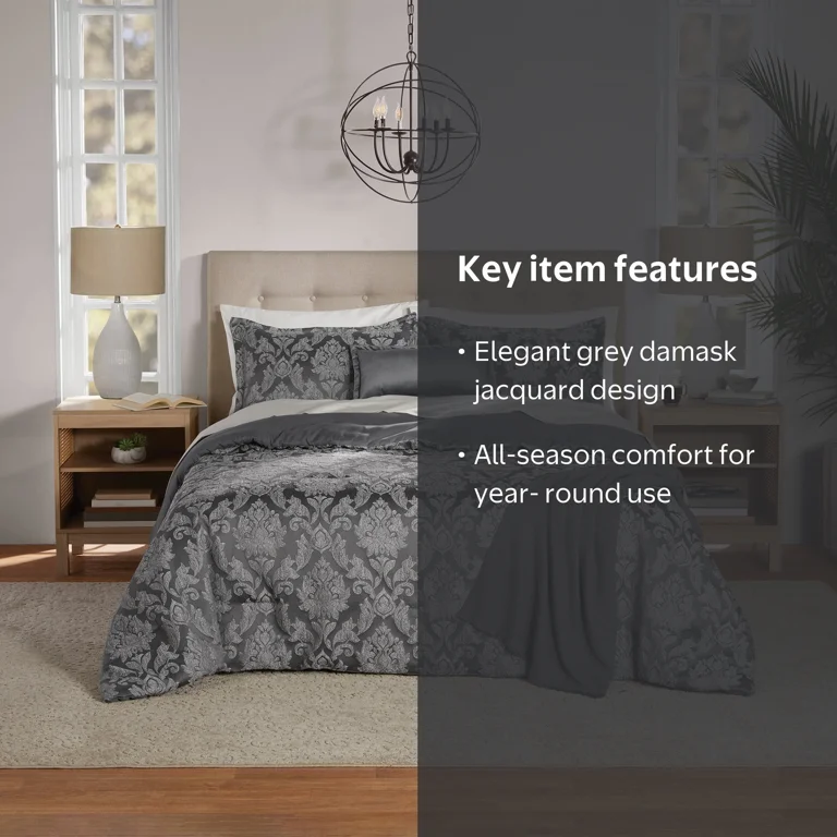 Mainstays Full/Queen Comforter Set, All-Season, 5-Piece, Grey